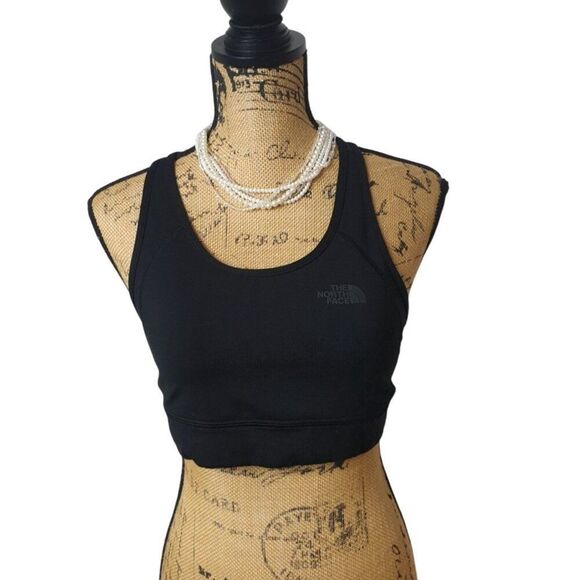 The North Face Womens Sports Bra Sz L Black Racerback Half Dome Athletic Sports - Picture 1 of 5